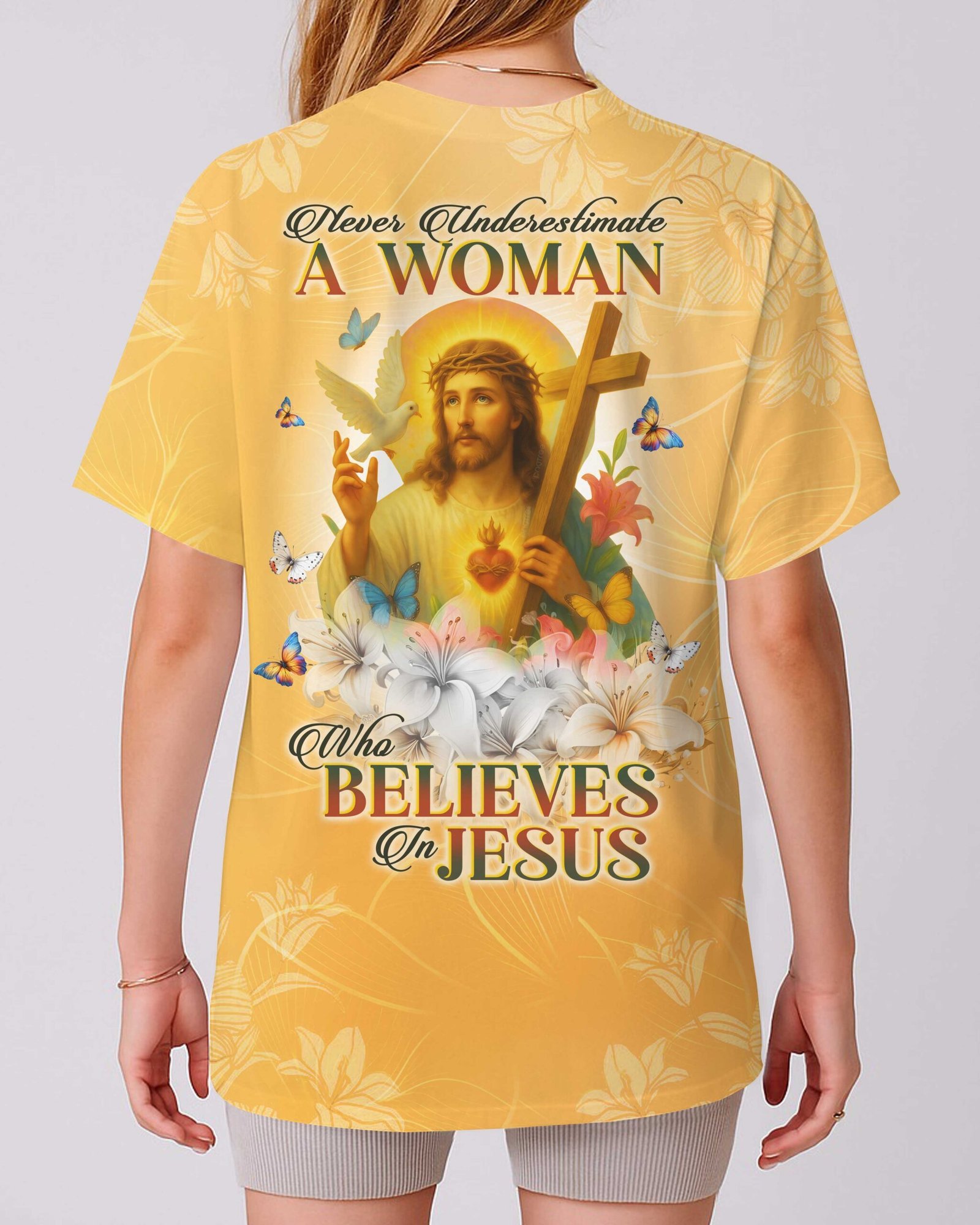 Never Underestimate A Woman Who Believes In Jesus All Over Print T-Shirt - Image 5